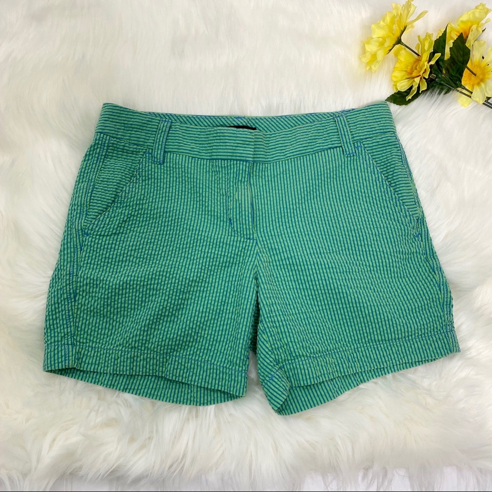 J. Crew Seersucker Green Blue Striped Shorts 0